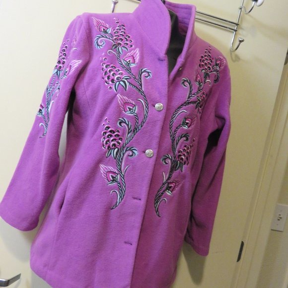 Bob Mackie Embroidered Fleece Jacket Sz 